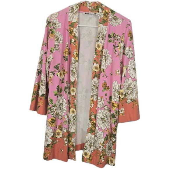 Isaac Mizrahi Live! Tops - Isaac Mizrahi Live! Cotton Modal Print Knit Open Front Cardigan Pink Floral LARG